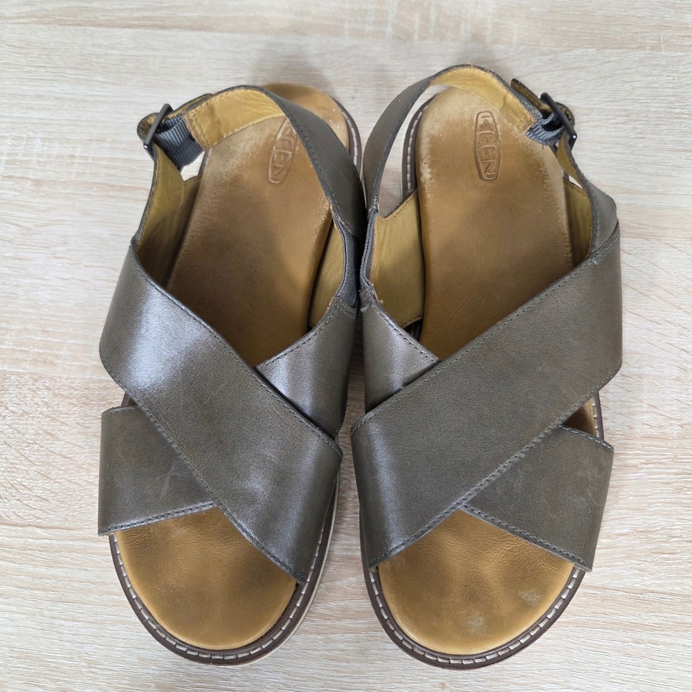 KEEN Lana Cross Strap Leather Sandals Dusty Olive Women's 10 EU 40.5